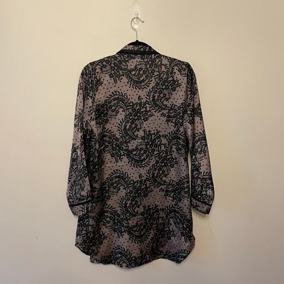 In Bloom 8 long sleeve pajama top button up cottagecore floral polka dot black - Picture 5 of 7